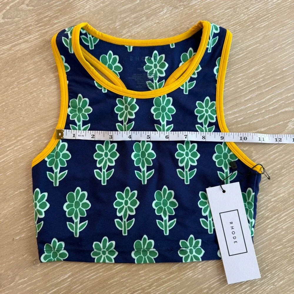 Rhode Mia Swim Bra Top Cobalt Floral Navy Green Yellow Daisy‎ Racerback XS